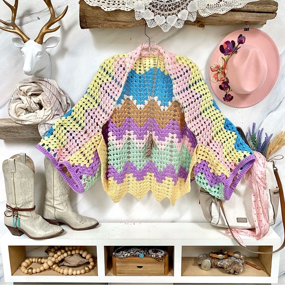 Sweaters - Artisan chevron boho cocoon multifunctional kimono cover up/shawl w prairie vibe